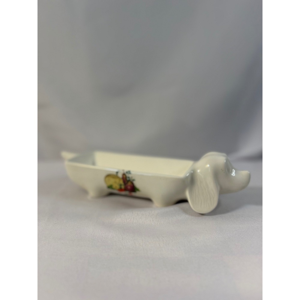 Vintage Dachshund Cracker Server Dish Handpainted Pottery Dog MCM Kitsch Cottage